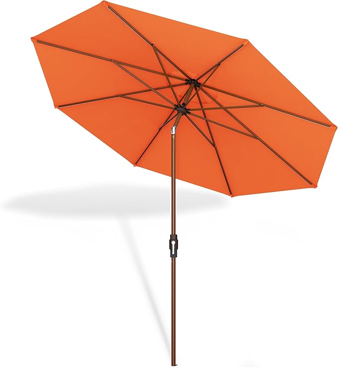 Midtown Umbrellas Wooden 2-9 Feet Outdoor Patio Umbrella, Terylast Bright Orange Fabric, Aluminum Frame For Backyard Umbrella, Deck Umbrella, Garden Umbrella & Pool Umbrella - Wooden Pole