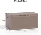 Patiolife 100 Gallon Resin Deck Box, Large Outdoor Storage Box for Garden Tools, Pool Supplies, Waterproof and Lockable, Light Brown