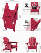 MUCHENGHY Folding Adirondack Chairs Set of 4, Patio Chairs, Lawn Chairs, Outdoor Chairs, Adirondack Chair Plastic, Fire Pit Chairs, Weather Resistant with Cup Holder for Deck, Backyard, Garden(Red)