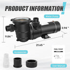 DoE-Compliant CEC approved PureBy Pool Motor Pump, 2HP Variable 2 Speed 115v 5160GPH Above Ground Pool Pump with 1.25" & 1.5" NPT Unions