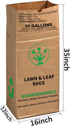 30 Gallon Heavy Duty Brown Paper Lawn and Leaf Bags with 22 GAL Dustpan-Type Bag and Leaf Scoops| 2-Ply Large Kraft Paper Bags (10 Count) | Tear Resistant Yard Waste Bag for Home and Garden