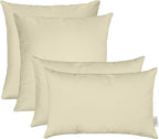 RSH DECOR: Sunbrella Lumbar & Square Pillows Set of 4 | 20" x 12" & 17" x 17" | Water and Fade-Resistant Performance Fabric | Outdoor Throw Pillows for Patio Furniture | Canvas Antique Beige