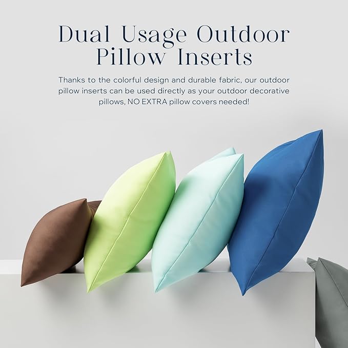 Phantoscope Pack of 4 Premium Dual Usage Outdoor Pillow Inserts, Waterproof Throw Pillows No Cover Needed, Colorful Decorative Couch Sham Cushion Stuffer Patio Couch Tent, Blue 18 x 18 Inches