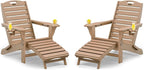 Folding Adirondack Chairs Set of 2,Adirondack Chair with Retractable Ottoman,Plastic Adirondack Chairs with 2 Cup Holder,Weather Resistant Patio Chair,Outdoor Chairs Set of 2(Teak)