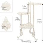 Sungmor Vintage Cast Iron 3-Tier Plant Stand, Elegant Butterfly & Floral Design with Antique White Finish, 28 Inch Tall Rustic Flower Pot Holder, Heavy Duty Metal Display Shelf for Indoor and Outdoor