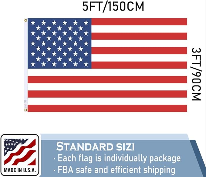Nylon Embroidered American US Flag 3x5 FT 100% Made in The USA- Heavy Duty Vibrant Colors United States Flag with Embroidered Stars and Sewn Stripes for Home/Company/Indoor Outdoor Decoration (FMAA Certified)