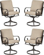 MELLCOM Patio Swivel Chair Set of 4, Heavy Duty Outdoor Dining Chairs with Thickened Cushions, Metal Patio Chairs Gentle Rocker for Outside, Garden Lawn & Porch, Backyard, Khaki