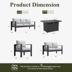 LayinSun 7 Piece Aluminum Outdoor Furniture Set with Fire Pit Table, Outside Patio Deep Seating Conversation Set with Upgraded Washable Thick Cushion