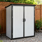 5x3 FT Resin Outdoor Storage Shed with Floor, Waterproof Resin Cabinet with Lockable Door, Outside Plastic Tool Garden Sheds for Backyard Lawn Patio Furniture, Bikes, Accessories, Black