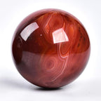 JIC Gem 2.7-3.1 inch(70-80mm) Large Red Agate Crystal Ball Round Healing Crystals Decorative Sphere with Wooden Stand Meditation Witchcraft Home Decor