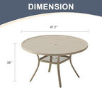 VICLLAX 47.2" Outdoor Round Patio Dining Table for 4-6, All Weather Metal Dining Table with Umbrella Hole for Deck Lawn Garden Backyard, Sandshell