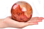 JIC Gem Red Agate Large Crystal Ball 3.5-4 inch(90-100mm) Round Healing Crystals Decorative Sphere with Wooden Stand Meditation Witchcraft Home Decor