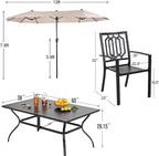 PHI VILLA Patio Dining Set 8 PCS with 13ft Double-Sided Patio Umbrella(Beige)，Metal Outdoor Dining Set - 6 x Outdoor Stackable Chairs, 1 x 60"x38"Rectangle Dining Table and 1 Umbrella