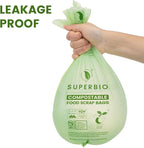 SUPERBIO 2.6 Gallon Flat Top Compostable Food Waste Bags, 100 Count, 2 Pack,9.84L, Food Scrap Bags, BPI Certified and OK compost INDUSTRIAL