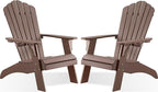 Psilvam Adirondack Chair, Oversized Poly Lumber Fire Pit Chair with Cup Holder, 350Lbs Support Patio Chairs for Garden, Weather Resistant Adirondack Chair Looks Like Real Wood (2, Brown)
