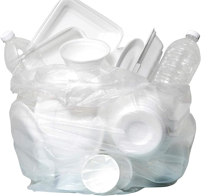 Aluf Plastics High Density Trash Bags, 12-16 Gallon, 2000 Count, 16 Micron (eq), 24" x 33", Clear, For Bathroom, Office, Industrial, Commercial, Janitorial, Municipal, & Recycling