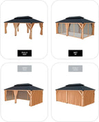 GAOMON Hardtop Spruce Wood Gazebo 12'x20', with Double Roof of Metal Sheets, 4.7'' Heavy Duty Poles, Net, and Curtain, Permanent Building for Patio, Deck, Backyard, Lawn, and Garden, Khaki