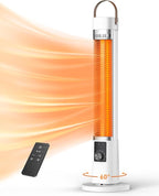 Outdoor Heater for Patio, 1500W Infrared Electric Heaters Indoor w/Remote, 60° Oscillation, 9H Timer, 9 Heat Level, Tip-Over/Overheating Protection, Safety Lock, for Garage Porch Office Pearl