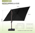 JZAC & QZYD 10 X 13 FT Cantilever Patio Umbrella with Base Included Outdoor Rectangle Offset Large Heavy Duty Double Top Umbrellas with 360° Rotation for Deck Backyard Garden, Black