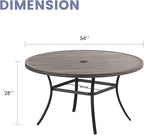 VICLLAX Outdoor Patio Round Dining Table, 53"x 53" Metal Slatted Round Tabletop with Adjustable Umbrella Hole for Deck Lawn Garden Backyard, Antique Grey