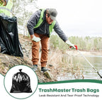65 Gallon Contractor Heavy Duty Garbage Bags | 50 Bags w/Ties | X-Large 3 MIL Thickness | For Large Commercial Jobs | Construction Clean Up | Trash bags for Yard Clean up - TrashMaster (50)