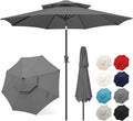 FLAME&SHADE 9ft Patio Umbrella - 2 Tiers Outdoor Umbrella with Push Button Tilt and Crank for UV Protection, Table Market Umbrella for Garden, Deck, Backyard, Pool and Beach(Anthracite)