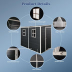 8x4ft Lean to Shed, Resin Outdoor Storage Shed with Floor and 2 Windows, Plastic Sheds & Outdoor Storage Clearance for Patio Furniture, Garden Tools Bike Accessories, Beach Chairs