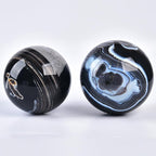 JIC Gem Black Onyx Agate Large Crystal Ball 3.5-4 inch(90-100mm) Round Healing Crystals Decorative Sphere with Wooden Stand Meditation Witchcraft Home Decor