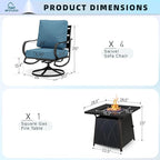 MFSTUDIO 5 Pieces Patio Conversation Sets, Outdoor Metal Furniture Sofas with 1 x 28 50,000 BTU Square Propane Gas Fire Pit Table and 4 x Steel Frame Patio Sofa Swivel Chairs with Navy Cushion