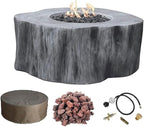 AMS Fireplace | Elementi | Round Natural Gas Fire Pit Table | Canvas Cover, Lava Rocks and Gas Key Valve Included | Fuel: Natural Gas, Manchester - Classic Grey