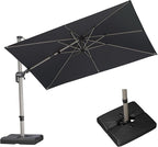 PURPLE LEAF 10' X 6.5' Left-right Tilting Patio Umbrella with Base Outdoor Swivel Cantilever Offset Aluminum Umbrella with Champagne Frame and 360-degree Rotation for Garden Deck Pool, Grey