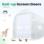 KING BIRD Premium 15x6.6x6.6FT Greenhouse for Outdoors, Large Walk-in Heavy Duty Galvanized Steel Frame, Mesh Door Screen Window Tunnel Hoop Garden Plant Winter Hot House, Side Screen Mesh, White