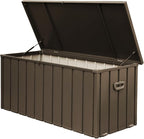 Metal Storage Box for Outdoor Dark Brown Lockable Water-Resistant Deck Box for Patio Garden Tools Organization Rust-Resistant Heavy-Duty Outside Storage Box (150 Gallon)