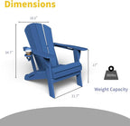 Kingdura Foldable Adirondack Chair, Portable HDPE All Weather Resistant Outdoor Patio Chair, Wooden Textured with Cup Holder, 380LBS Capacity for Poolside, Backyard, Deck, Fire Pit (Navy Blue)