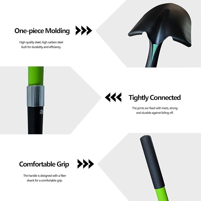 Shovel for Digging, Heavy Duty Gardening Shovel 57 Inch Straight Handle Round Blade with Non-Slip Tail Cover, Lawn and Yard Tools, Fiberglass Handle(Green)