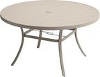 VICLLAX 50" Outdoor Round Patio Dining Table for 4-6, All Weather Metal Dining Table with Umbrella Hole for Deck Lawn Garden Backyard, Sandshell