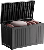 EasyUp 230 Gallon Outdoor Storage Box Waterproof, UV Resistant Resin Deck Box with Hydraulic Rod, Reinforced Stability for Patio, Garden,Striped Black