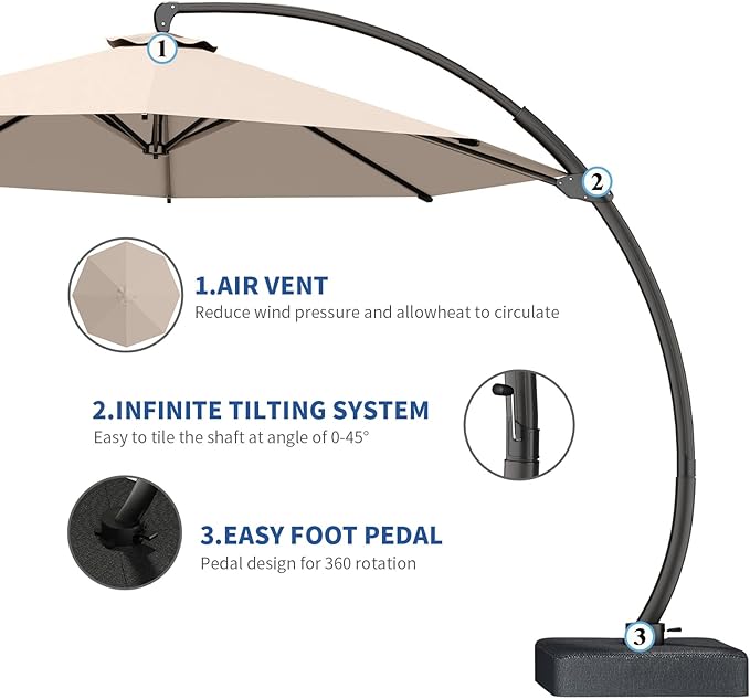 7-Piece Patio Dining Set with 11 FT Curvy Cantilever Umbrella, HDPE Tabletop & Aluminum Frame All-Weather Outdoor Furniture for Garden, Backyard, Poolside, Gray
