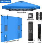KAMPKEEPER 10x10 Easy Pop Up Canopy Tent with Sidewalls, Instant Outdoor Shade Shelter with Removable 10FT Sun Walls, Quick Setup Waterproof and UV-Resistant for Patio (Light Blue, 1 sidewall)