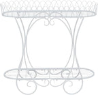 White Oval Plant Stand with Lattice Base, French Entryway Decor for Plants, Elegant Floor Flower Pot Holder Garden Decoration