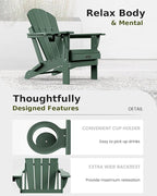 MUCHENGHY Folding Adirondack Chairs Set of 2, Patio Chairs, Lawn Chairs, Outdoor Chairs, Adirondack Chair Plastic, Fire Pit Chairs, Weather Resistant with Cup Holder for Deck, Backyard, Garden(Green)