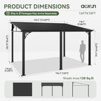 Aoxun 10' x 14' Lean to Gazebo, Upgraded Hardtop Outdoor Pergola with Sloping Galvanized Steel Roof, Large Wall-Mounted Heavy Duty Awnings for Patio, Backyard, Deck, Porch (Dark)