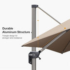 PURPLE LEAF 9' X 11.5' Patio Umbrella, Rectangle Outdoor Cantilever Umbrella, Aluminum Offset Umbrella with Champagne Frame and 360° Rotation for Pool Deck Garden, Taupe