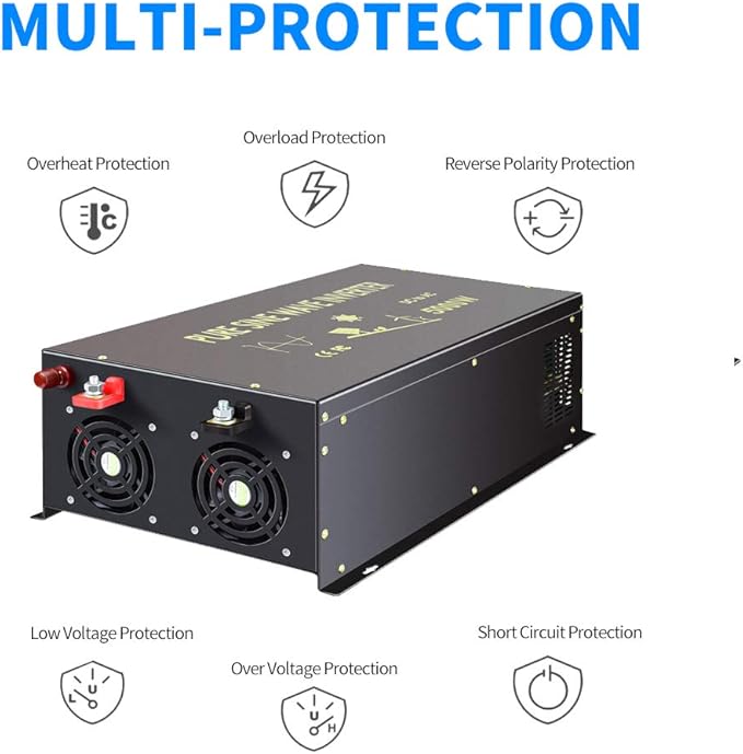 WZRELB 5000W 36V 110V Pure Sine Wave Power Inverter with 4 AC Outlets,Bipolar High-Frequency Inverter