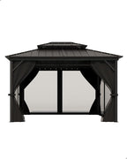 10x14 Ft Hardtop Gazebos with Heavy Duty Double Roof, Nettings and Curtains Galvanized Steel Outdoor Gazebos for Patio, Backyard, Deck, Lawn (Grey)