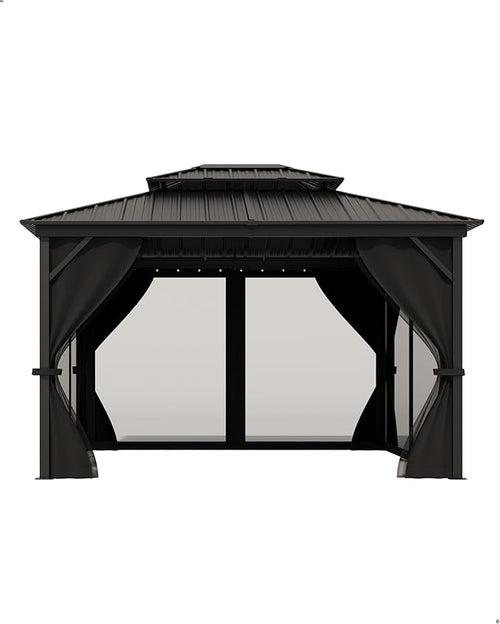 10x14 Ft Hardtop Gazebos with Heavy Duty Double Roof, Nettings and Curtains Galvanized Steel Outdoor Gazebos for Patio, Backyard, Deck, Lawn (Grey)