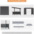 Kullavik 10' x 10' Hardtop Grill Gazebo Canopy, Outdoor Galvanized Steel BBQ Lean to Gazebo with 2 Side Shelves for Barbecue and Picnic, Metal Grill Tent for Patios, Gardens, Lawns