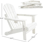Folding Adirondack Chair, HDPE Outdoor Texture Lawn Chair with Reclining Back, Cup and Phone Holder - Comfortable Firepit Chair Weather Resistant for Patio or Backyard (White, Set of 1)