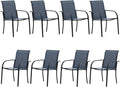 Outdoor Dining Chairs Set of 8, Stackable Patio Chairs with Textilene Fabric, Lightweight Garden Chairs for Poolside, Backyard, Camping, Dark Blue