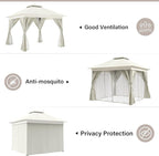 LAUSAINT HOME Outdoor Patio Gazebo 10'x10' with Expansion Bolts, Heavy Duty Gazebos Shelter Party Tent with Double Roofs, Mosquito Nettings and Privacy Screens for Backyard, Garden, Lawn, Cream White